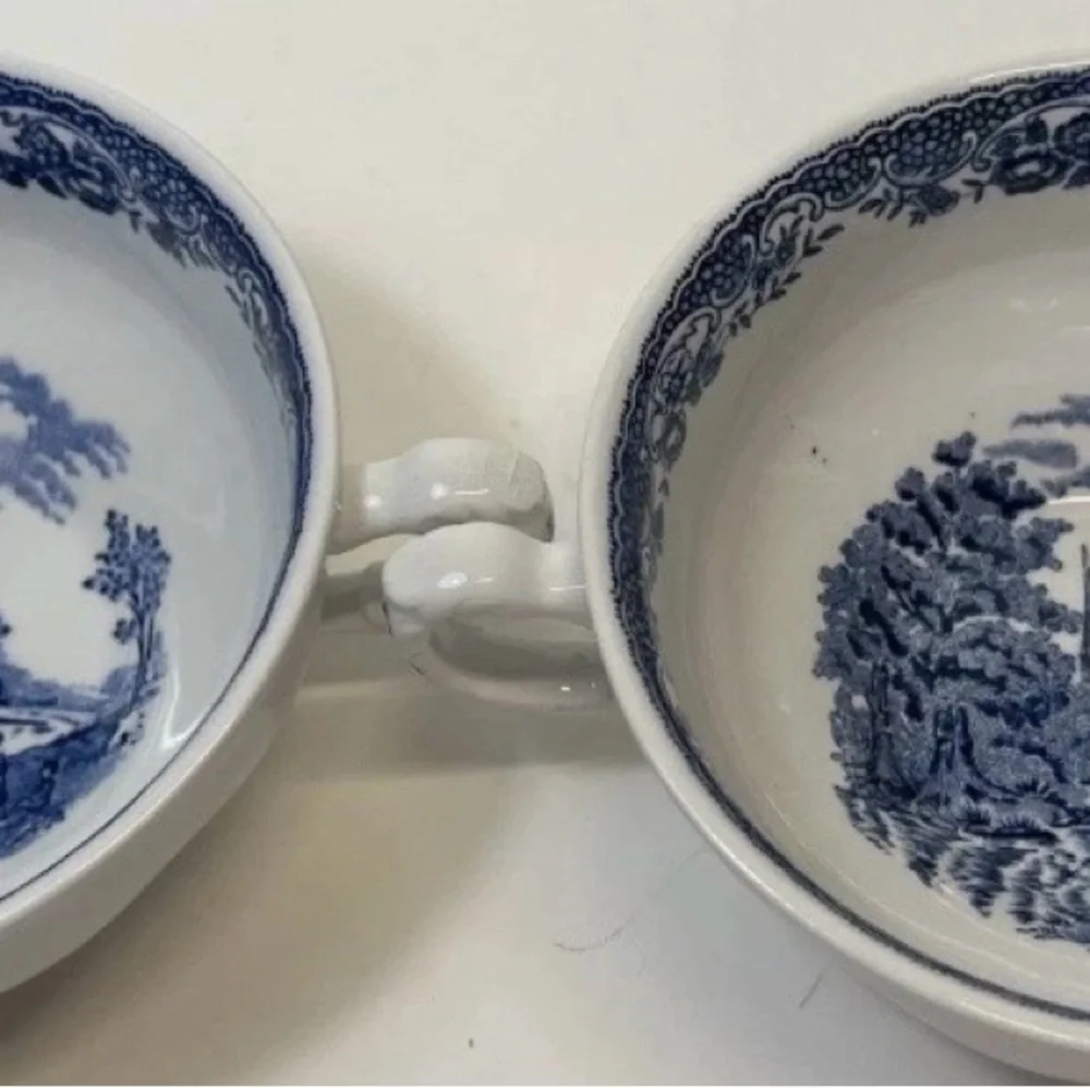 2 Royal Tudor Ware Olde England Pattern Twin-Handle Soup Bowls Perfect Condition